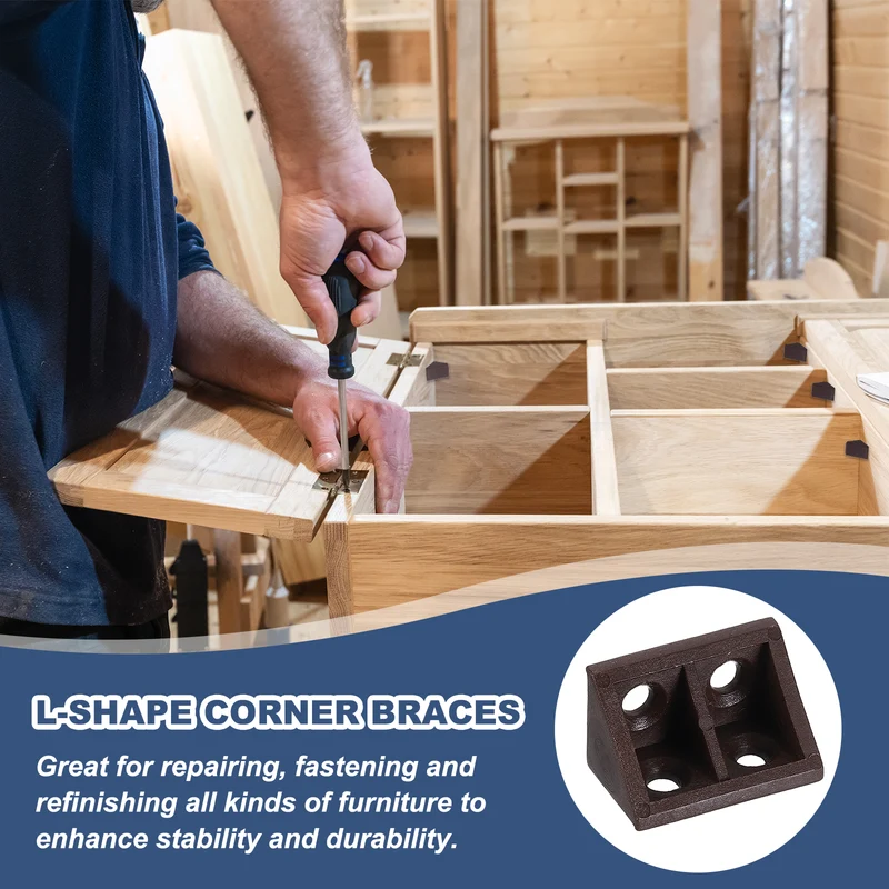 30Pcs 1.3"x0.8"x0.8" Plastic Corner Braces L-Shape Shelf Support Brace Brown