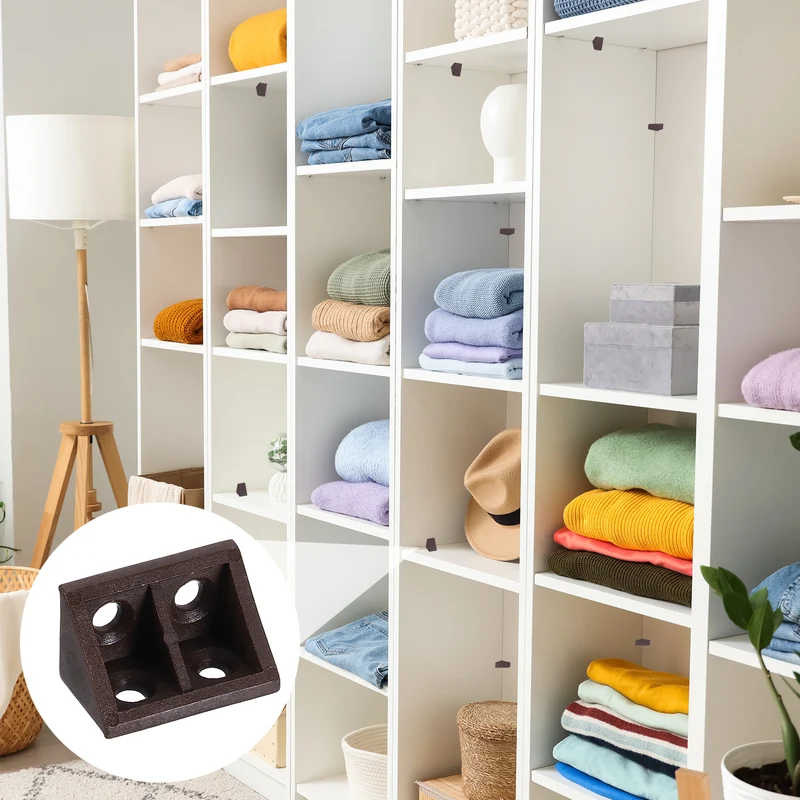30Pcs 1.3"x0.8"x0.8" Plastic Corner Braces L-Shape Shelf Support Brace Brown