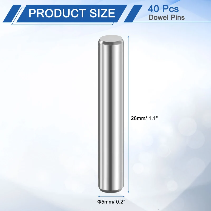 40 Pcs 5 mm x 28 mm Dowel Pins 316L Stainless Steel Shelf Support Peg Pin
