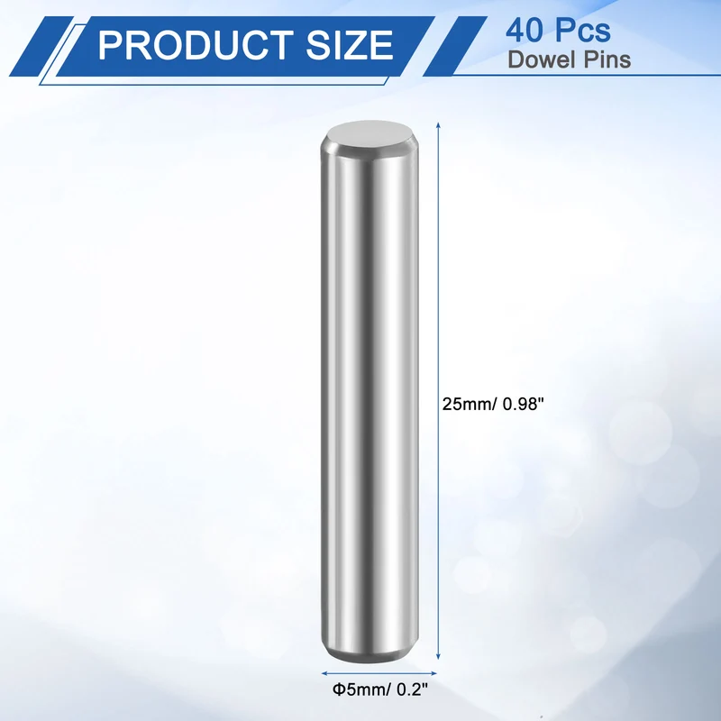 40 Pcs 5 mm x 25 mm Dowel Pins 316L Stainless Steel Shelf Support Peg Pin