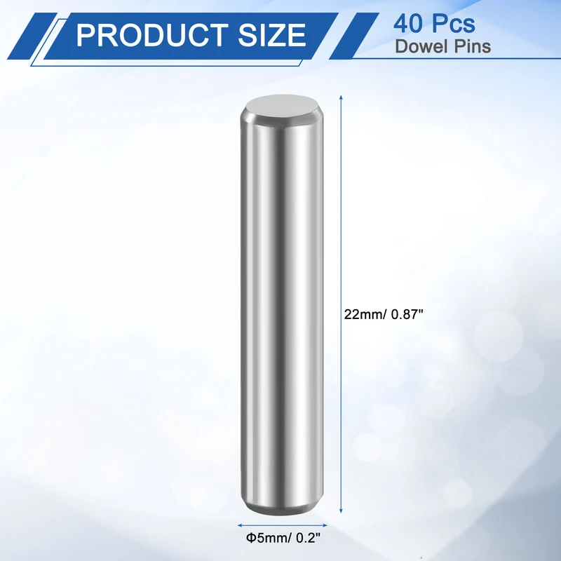 40 Pcs 5 mm x 22 mm Dowel Pins 316L Stainless Steel Shelf Support Peg Pin