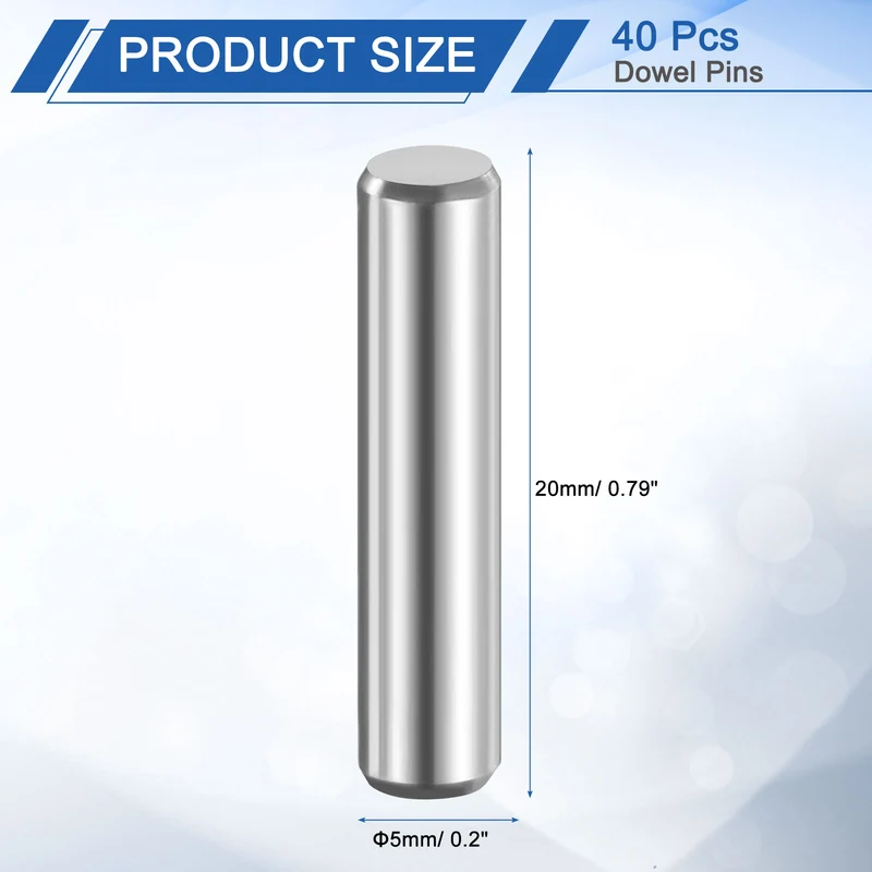 40 Pcs 5 mm x 20 mm Dowel Pins 316L Stainless Steel Shelf Support Peg Pin