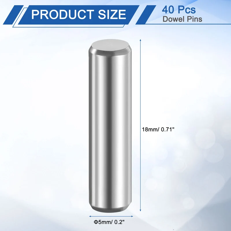40 Pcs 5 mm x 18 mm Dowel Pins 316L Stainless Steel Shelf Support Peg Pin