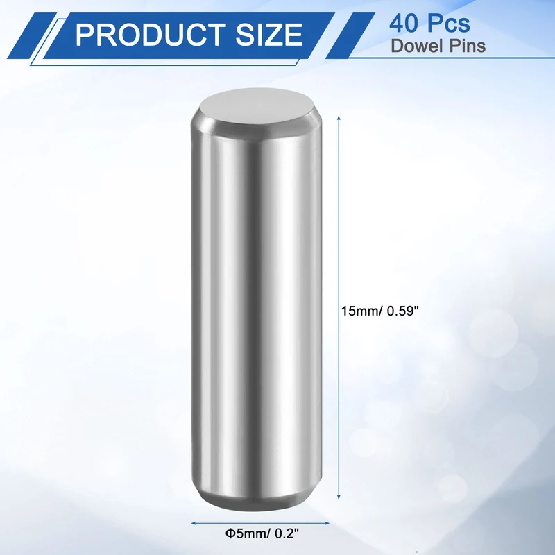 40 Pcs 5 mm x 15 mm Dowel Pins 316L Stainless Steel Shelf Support Peg Pin