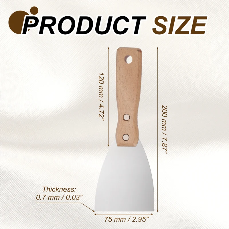 5Pcs 3" Putty Knife Wooden Handle Stainless Steel Taping Knife, Wood(75mm)