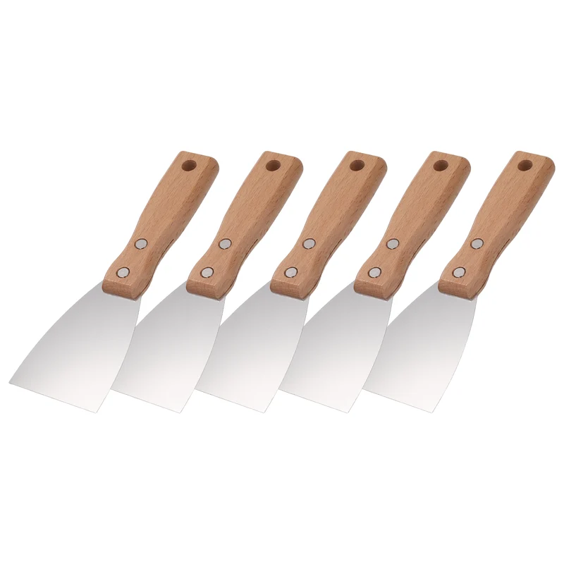 5Pcs 2" Putty Knife Wooden Handle Stainless Steel Taping Knife, Wood(63mm)