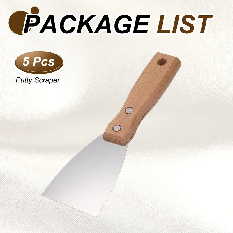 5Pcs 2" Putty Knife Wooden Handle Stainless Steel Taping Knife, Wood(63mm)