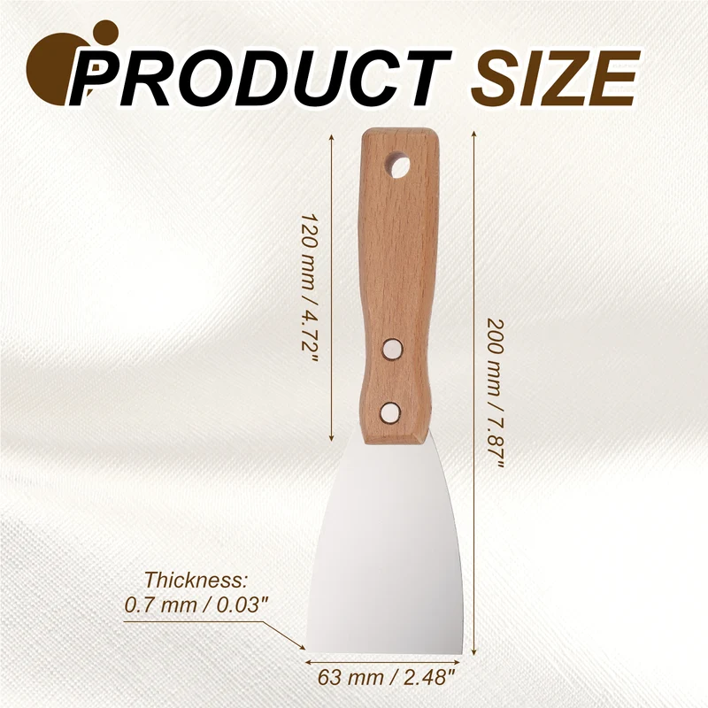 3Pcs 2" Putty Knife Wooden Handle Stainless Steel Taping Knife, Wood(63mm)