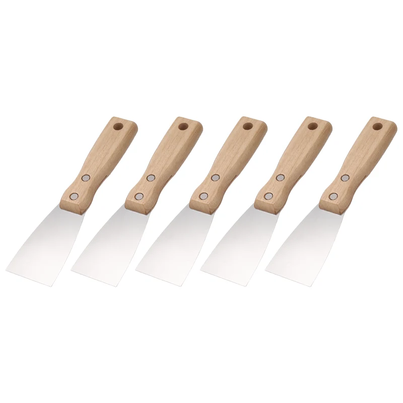 5Pcs 2" Putty Knife Wooden Handle Stainless Steel Taping Knife, Wood(50mm)
