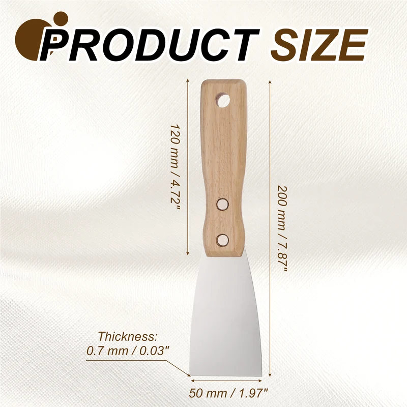 5Pcs 2" Putty Knife Wooden Handle Stainless Steel Taping Knife, Wood(50mm)
