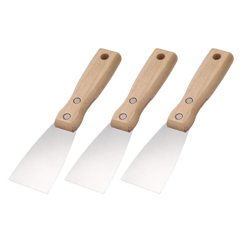 3Pcs 2" Putty Knife Wooden Handle Stainless Steel Taping Knife, Wood(50mm)