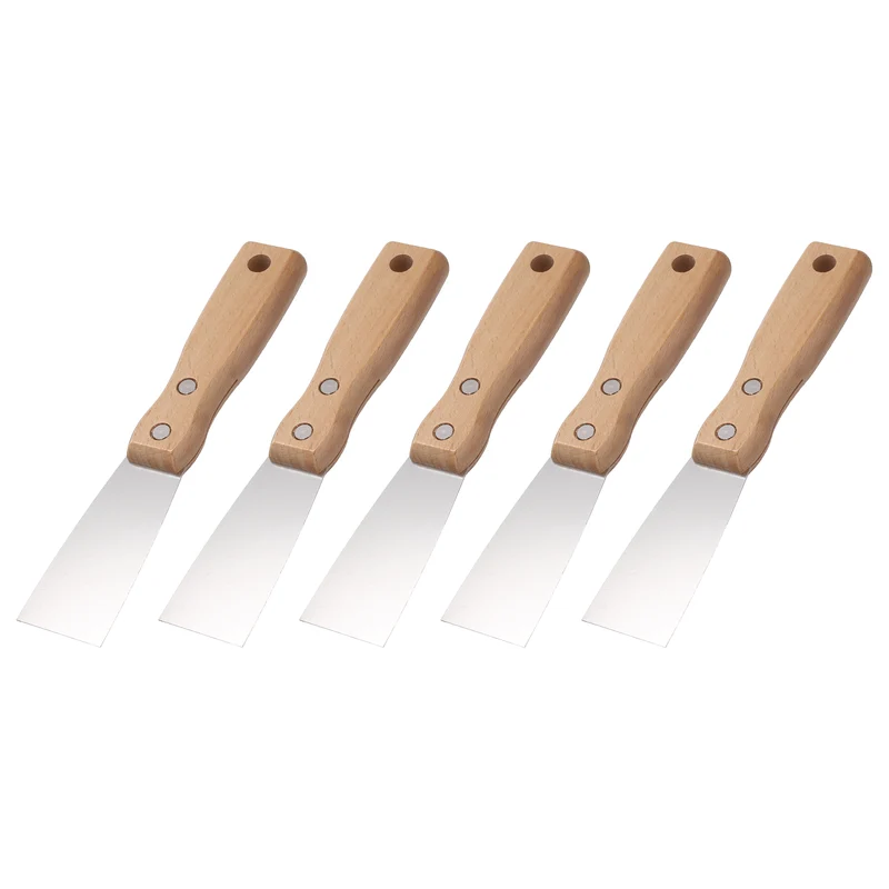 5Pcs 1" Putty Knife Wooden Handle Stainless Steel Taping Knife, Wood(38mm)