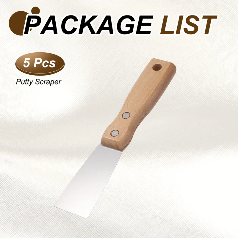 5Pcs 1" Putty Knife Wooden Handle Stainless Steel Taping Knife, Wood(38mm)