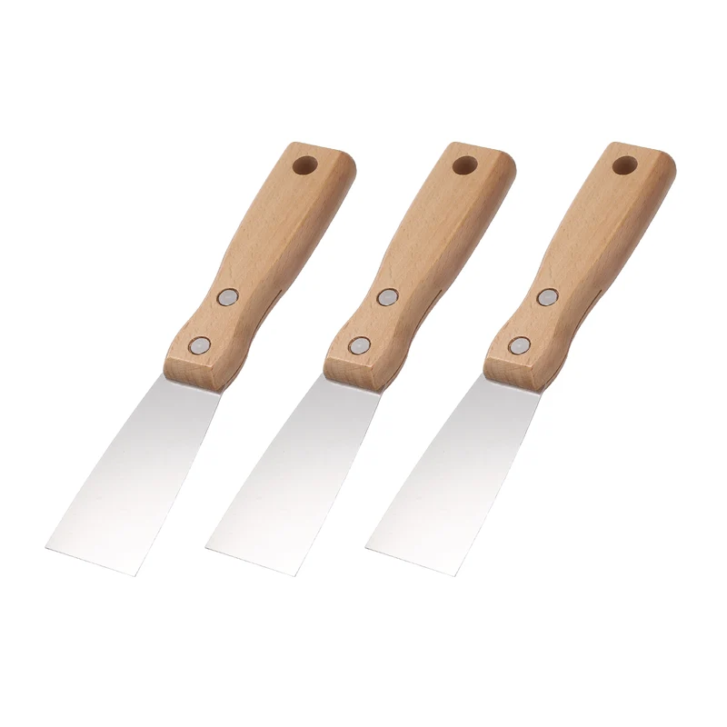 3Pcs 1" Putty Knife Wooden Handle Stainless Steel Taping Knife, Wood(38mm)