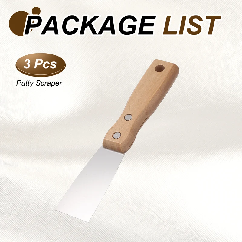 3Pcs 1" Putty Knife Wooden Handle Stainless Steel Taping Knife, Wood(38mm)