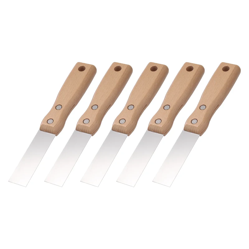 5Pcs 1" Putty Knife Wooden Handle Stainless Steel Taping Knife, Wood(25mm)