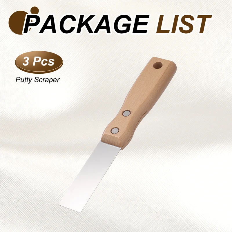 3Pcs 1" Putty Knife Wooden Handle Stainless Steel Taping Knife, Wood(25mm)