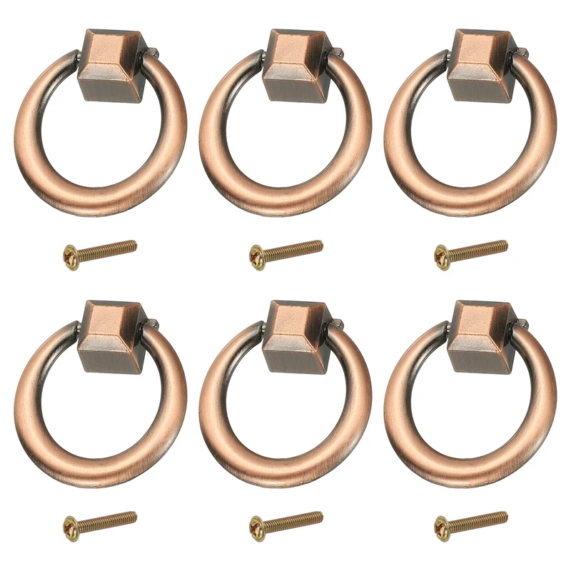 6Pack 1.42" Zinc Alloy Drawer Ring Pull Handles for Cupboard Red