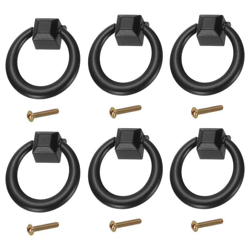 6Pack 1.42" Zinc Alloy Drawer Ring Pull Handles for Cupboard, Black