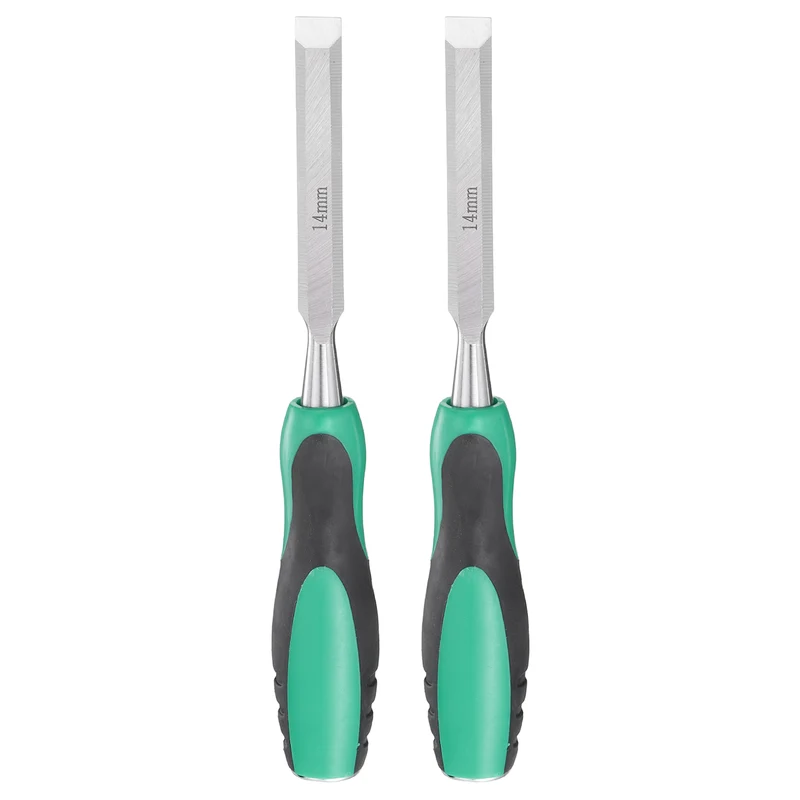 2pcs 9/16" Steel Wood Chisel Beveled Edge Blade Flat Chisel with Handle Green