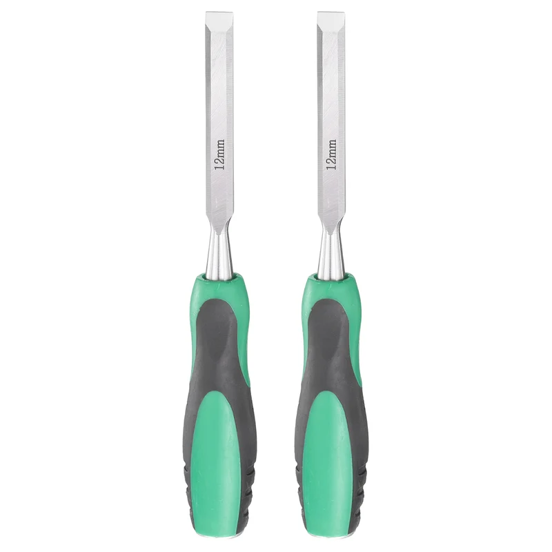 2pcs 1/2" Steel Wood Chisel Beveled Edge Blade Flat Chisel with Handle Green