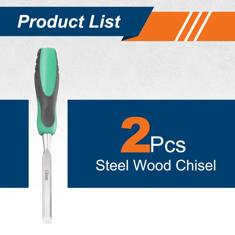 2pcs 1/2" Steel Wood Chisel Beveled Edge Blade Flat Chisel with Handle Green