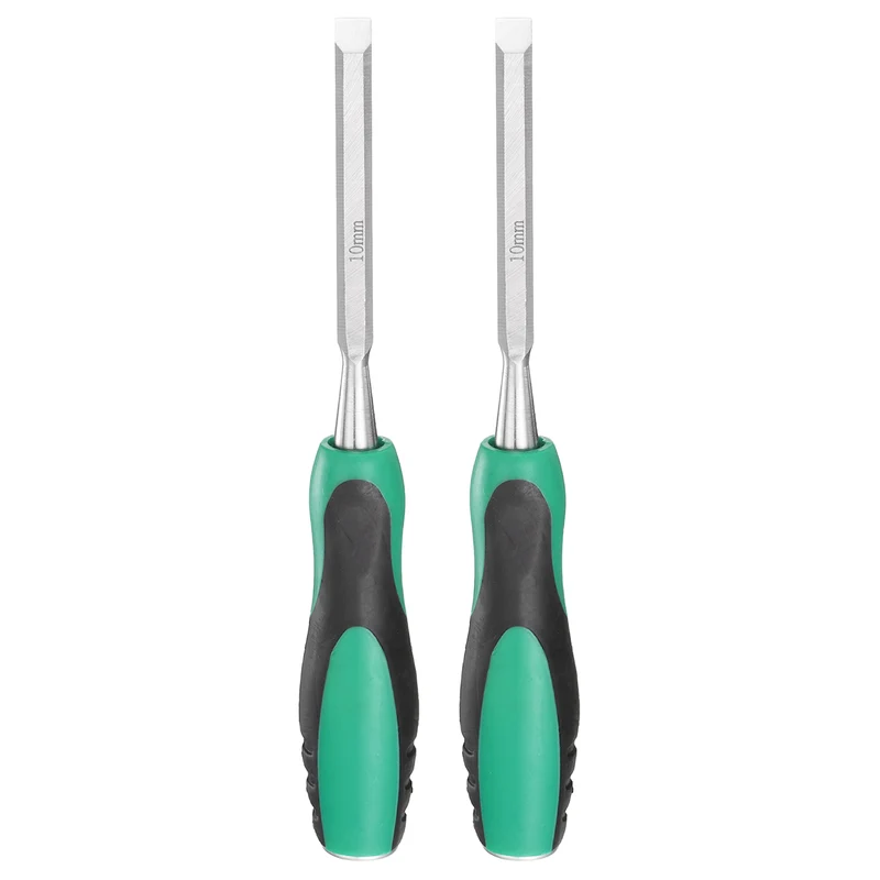 2pcs 3/8" Steel Wood Chisel Beveled Edge Blade Flat Chisel with Handle Green