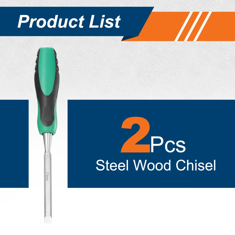 2pcs 3/8" Steel Wood Chisel Beveled Edge Blade Flat Chisel with Handle Green