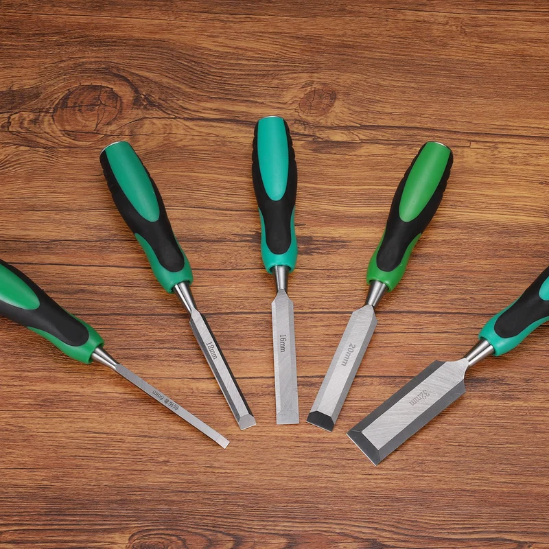 2pcs 3/8" Steel Wood Chisel Beveled Edge Blade Flat Chisel with Handle Green