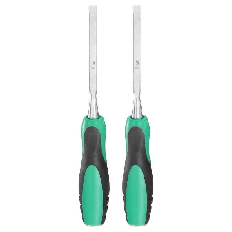 2pcs 5/16" Steel Wood Chisel Beveled Edge Blade Flat Chisel with Handle Green