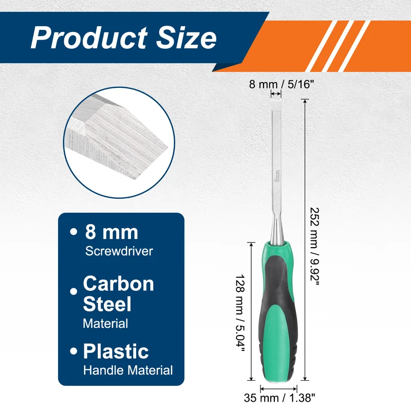 2pcs 5/16" Steel Wood Chisel Beveled Edge Blade Flat Chisel with Handle Green