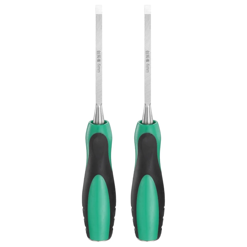 2pcs 1/4" Steel Wood Chisel Beveled Edge Blade Flat Chisel with Handle Green