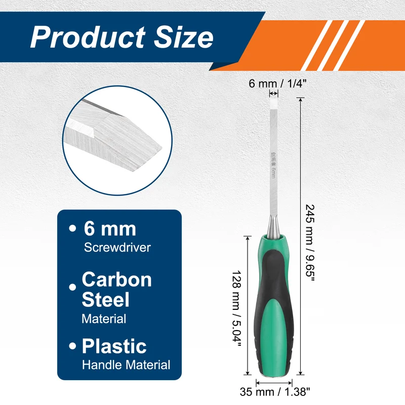 2pcs 1/4" Steel Wood Chisel Beveled Edge Blade Flat Chisel with Handle Green