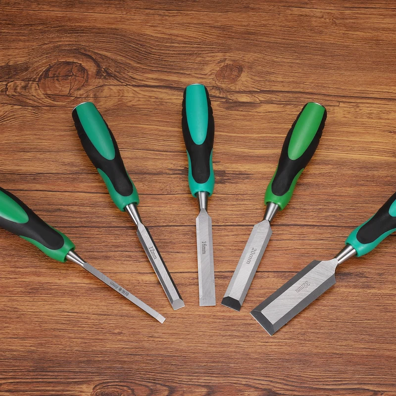 2pcs 1/4" Steel Wood Chisel Beveled Edge Blade Flat Chisel with Handle Green