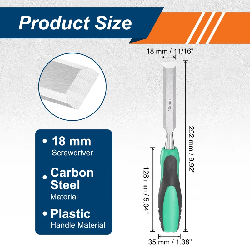11/16" Steel Wood Chisel Beveled Edge Blade Flat Chisel with Handle Green