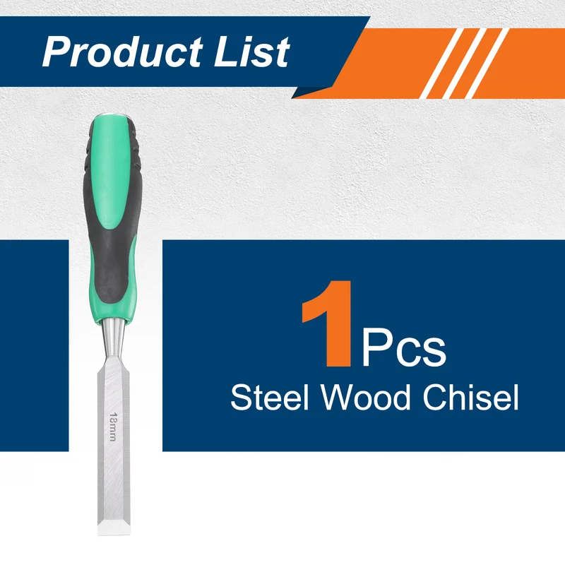 11/16" Steel Wood Chisel Beveled Edge Blade Flat Chisel with Handle Green