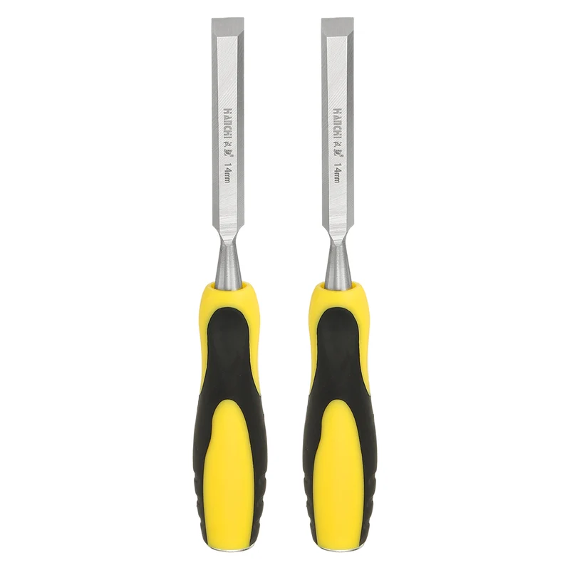 2pcs 9/16" Steel Wood Chisel Blade Wood Working Flat Chisel with Handle Yellow