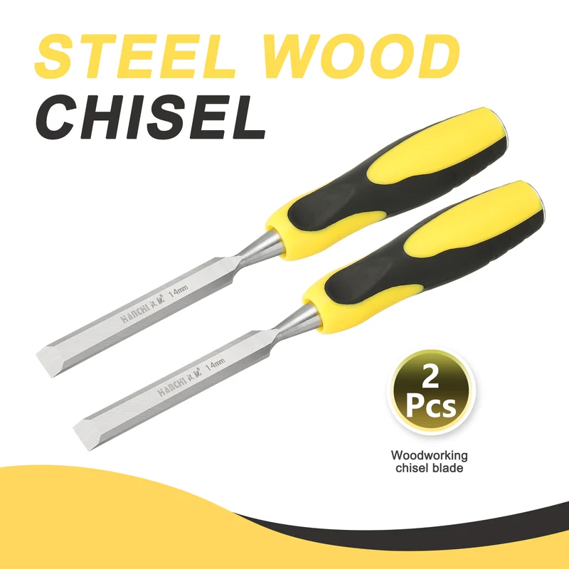 2pcs 9/16" Steel Wood Chisel Blade Wood Working Flat Chisel with Handle Yellow
