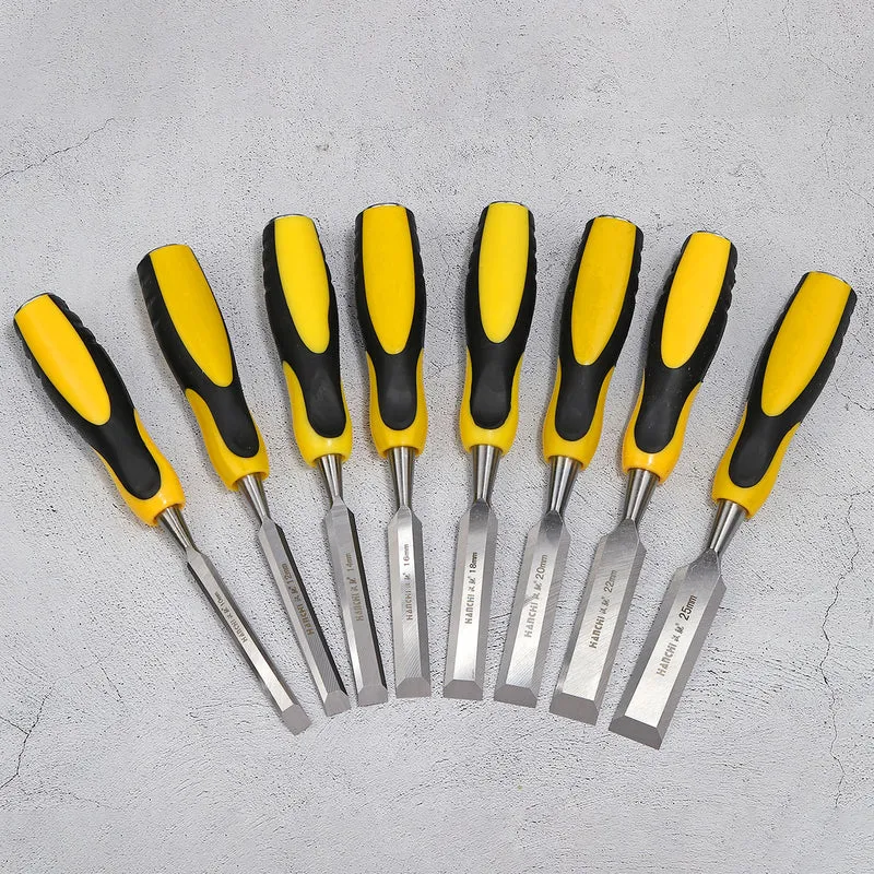 2pcs 9/16" Steel Wood Chisel Blade Wood Working Flat Chisel with Handle Yellow