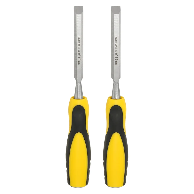 2pcs 1/2" Steel Wood Chisel Blade Wood Working Flat Chisel with Handle Yellow