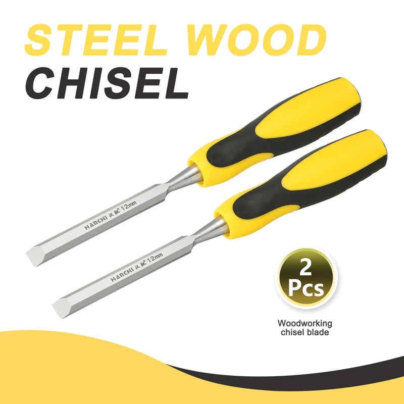 2pcs 1/2" Steel Wood Chisel Blade Wood Working Flat Chisel with Handle Yellow