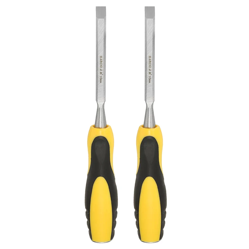 2pcs 3/8" Steel Wood Chisel Blade Wood Working Flat Chisel with Handle Yellow
