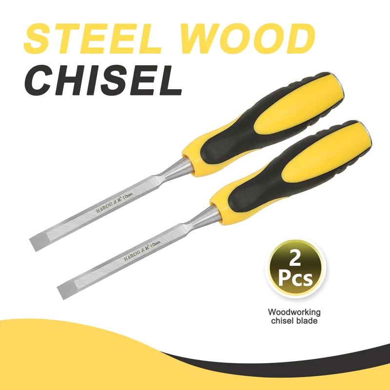 2pcs 3/8" Steel Wood Chisel Blade Wood Working Flat Chisel with Handle Yellow