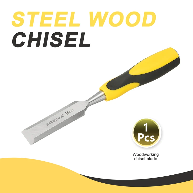 1" Steel Wood Chisel Blade Wood Working Flat Chisel with Handle Yellow