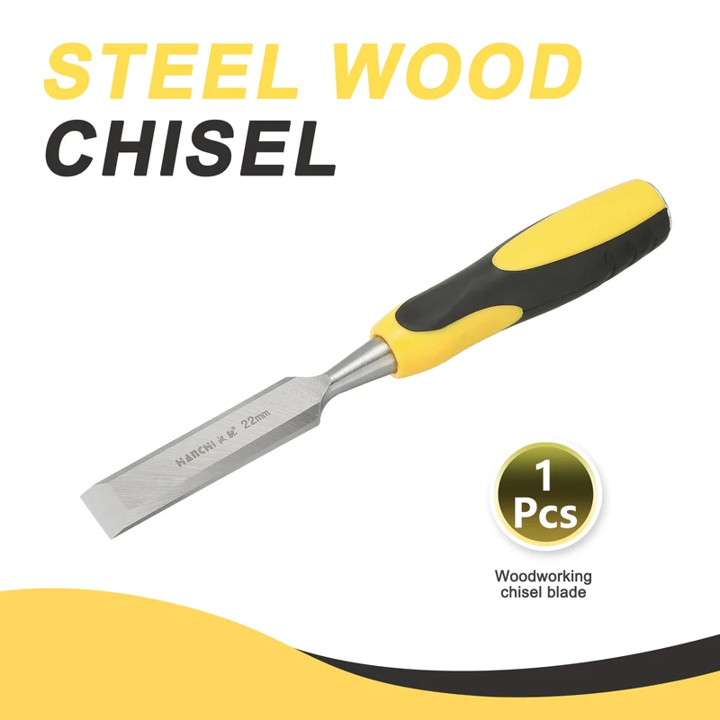 7/8" Steel Wood Chisel Blade Wood Working Flat Chisel with Handle Yellow