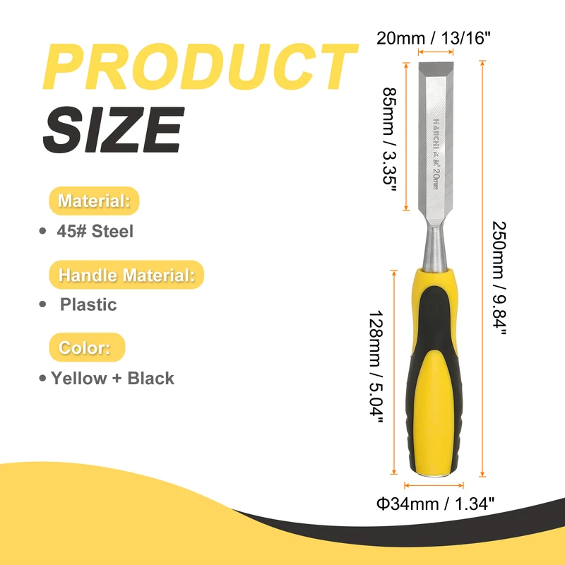 13/16" Steel Wood Chisel Blade Wood Working Flat Chisel with Handle Yellow