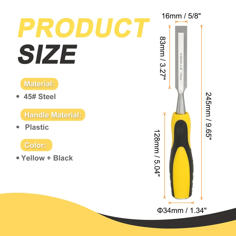 5/8" Steel Wood Chisel Blade Wood Working Flat Chisel with Handle Yellow
