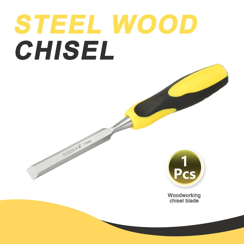 9/16" Steel Wood Chisel Blade Wood Working Flat Chisel with Handle Yellow
