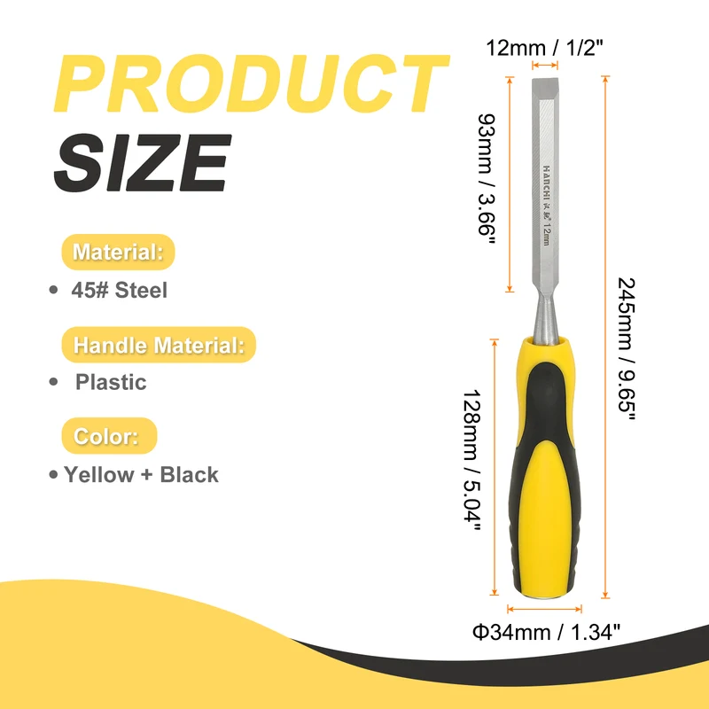1/2" Steel Wood Chisel Blade Wood Working Flat Chisel with Handle Yellow