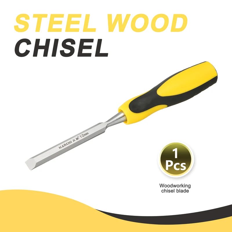 1/2" Steel Wood Chisel Blade Wood Working Flat Chisel with Handle Yellow